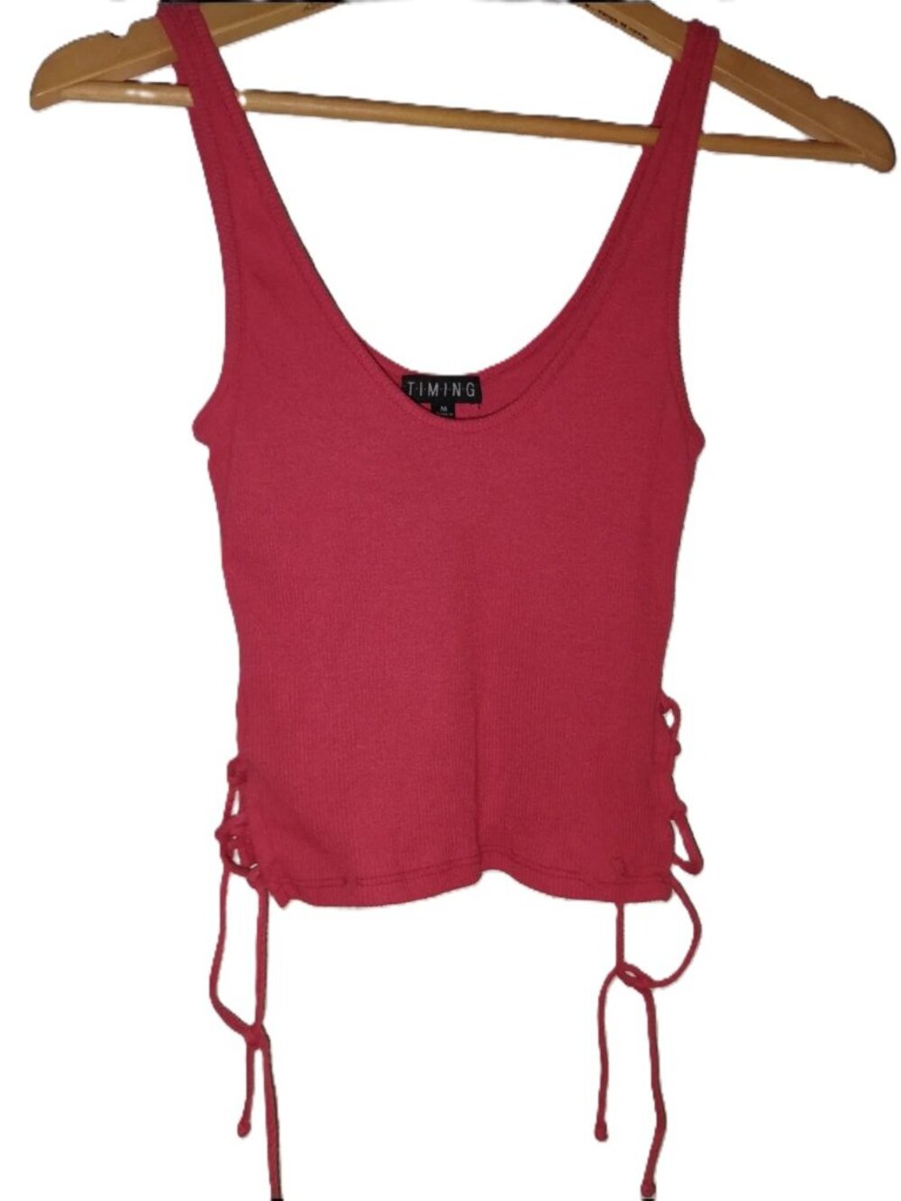 Timing Pink Ribbed Scoop Neck Tank Top with Side Tie Details